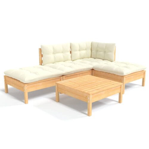 5-Piece Garden Lounge Set with Cream Cushions Pine Wood Outdoor Patio Furniture