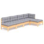 5-Piece Garden Lounge Set with Grey Cushions Pine Wood Outdoor Patio Furniture