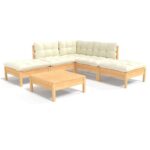 6-Piece Garden Lounge Set with Cream Cushions Pine Wood Outdoor Patio Furniture