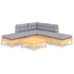 6-Piece Garden Lounge Set with Grey Cushions Pine Wood Outdoor Patio Furniture