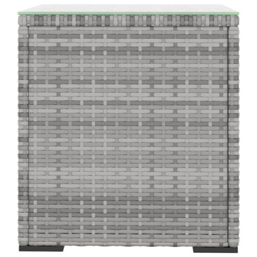 Outdoor Side Table Garden Patio Bistro Coffee Stand Wicker Rattan Tempered Glass Grey - Image 3