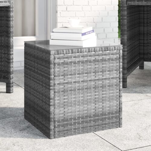 Outdoor Side Table Garden Patio Bistro Coffee Stand Wicker Rattan Tempered Glass Grey - Image 6