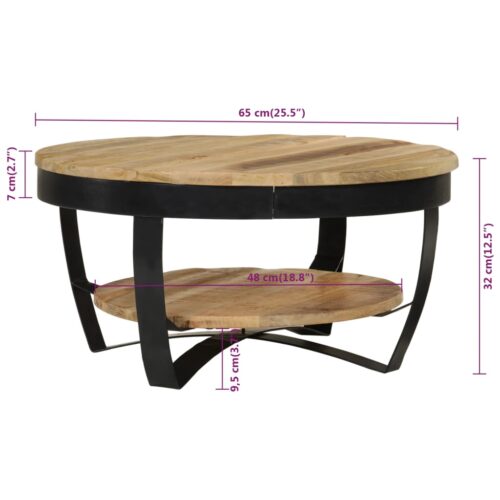 Coffee Table 65cm Solid Rough Mango Wood - Image 8