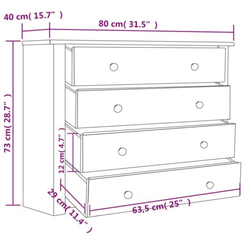 Side Cabinet White 80x40x73cm Pine Panama Range - Image 6