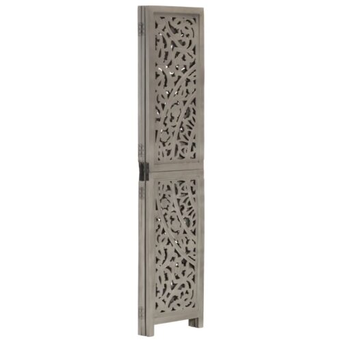 Hand carved 3-Panel Room Divider Grey 120x165cm Solid Mango Wood - Image 2