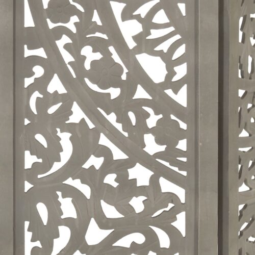 Hand carved 3-Panel Room Divider Grey 120x165cm Solid Mango Wood - Image 4