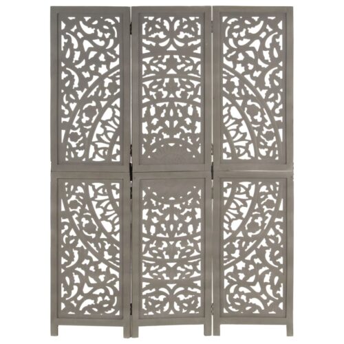 Hand carved 3-Panel Room Divider Grey 120x165cm Solid Mango Wood - Image 6