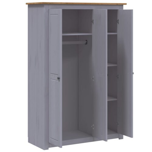 3-Door Wardrobe Grey 118x50x171.5cm Pine Panama Range - Image 5