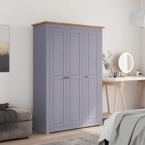 3-Door Wardrobe Grey 118x50x171.5cm Pine Panama Range - Image 11