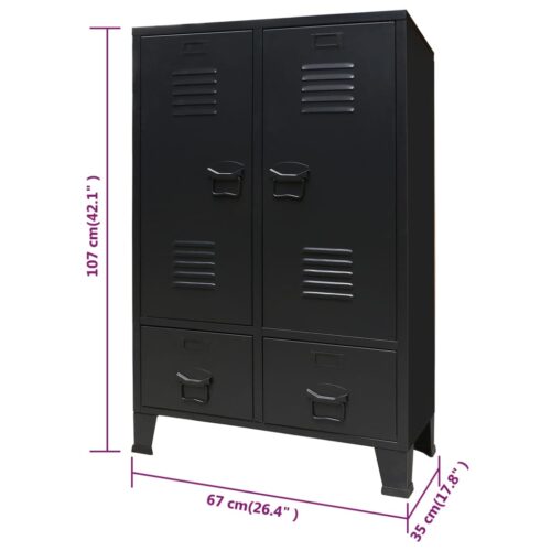 Wardrobe Metal Industrial Style 67x35x107cm Black - Image 9