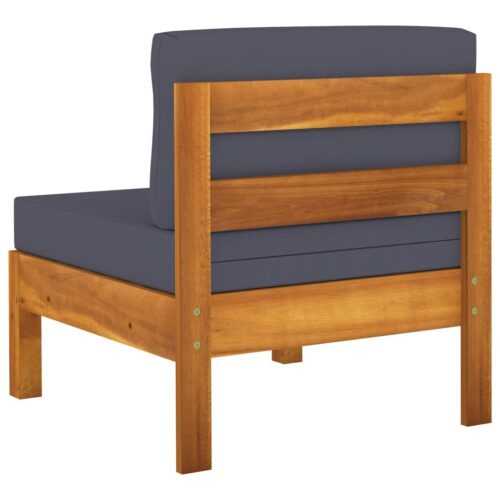 Middle Sofas 2pcs with Dark Grey Cushions Solid Acacia Wood - Image 5
