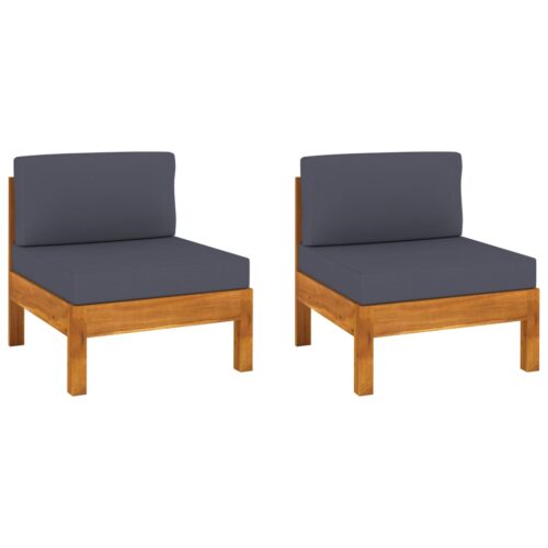 Middle Sofas 2pcs with Dark Grey Cushions Solid Acacia Wood - Image 7