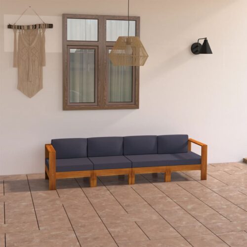 4-Seater Garden Sofa with Dark Grey Cushions Acacia Wood - Image 12