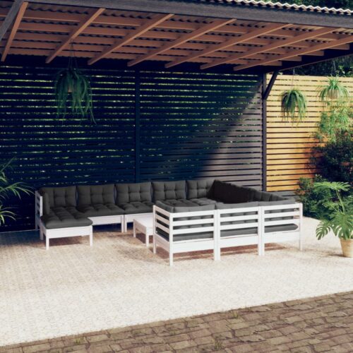 12-Piece Garden Lounge Set with Cushions White Pine Wood Outdoor Patio Furniture - Image 2
