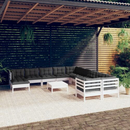 12-Piece Garden Lounge Set with Cushions White Pine Wood Outdoor Patio Furniture - Image 2