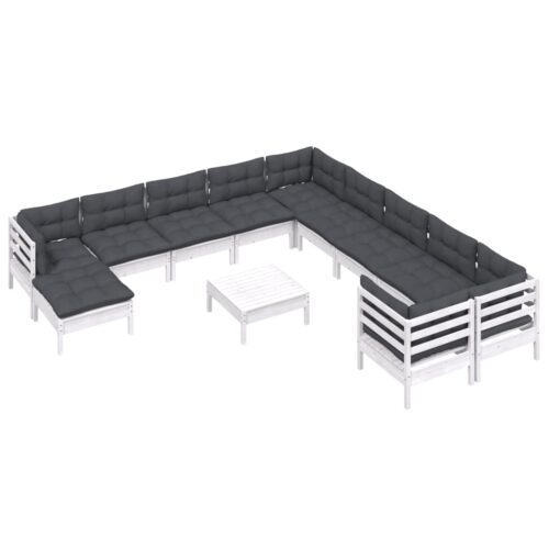 12-Piece Garden Lounge Set with Cushions White Pine Wood Outdoor Patio Furniture - Image 3