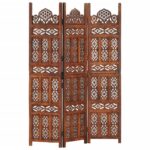 Hand Carved 3-Panel Room Divider Brown 120x165cm Solid Mango Wood