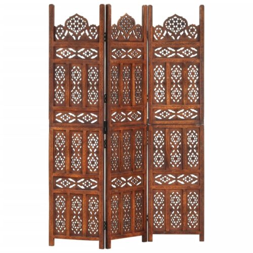 Hand Carved 3-Panel Room Divider Brown 120x165cm Solid Mango Wood