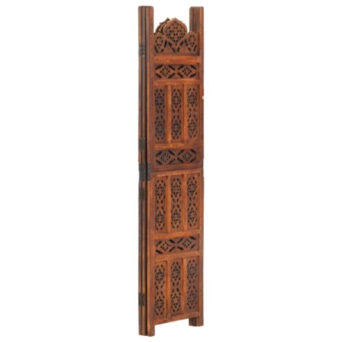 Hand Carved 3-Panel Room Divider Brown 120x165cm Solid Mango Wood - Image 2