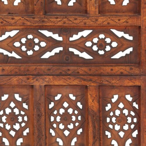 Hand Carved 3-Panel Room Divider Brown 120x165cm Solid Mango Wood - Image 4