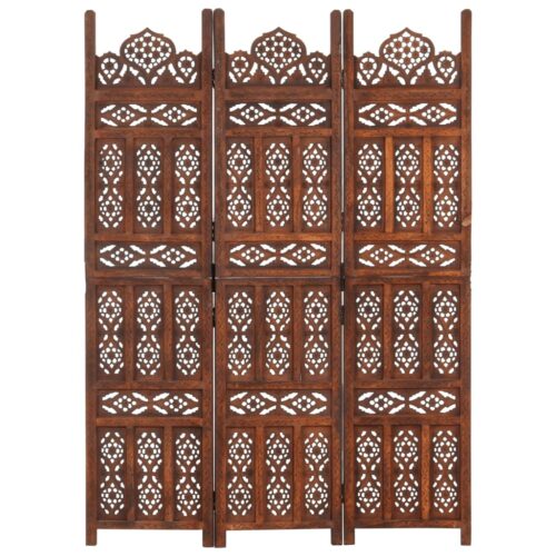 Hand Carved 3-Panel Room Divider Brown 120x165cm Solid Mango Wood - Image 6