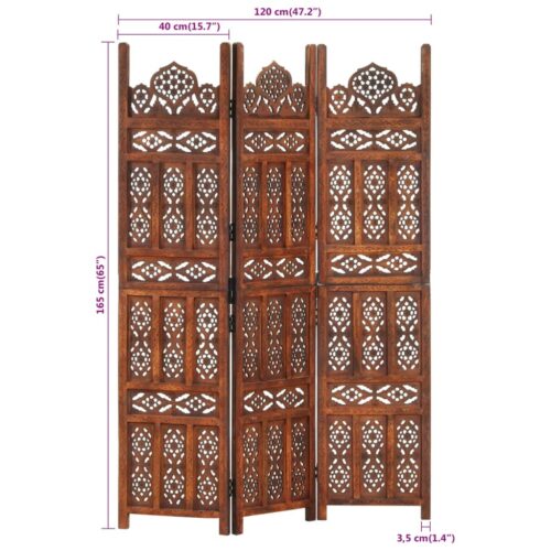 Hand Carved 3-Panel Room Divider Brown 120x165cm Solid Mango Wood - Image 7