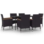 7-Piece Garden Dining Set with Cushions Poly Rattan Wicker Outdoor Patio Furniture Glass