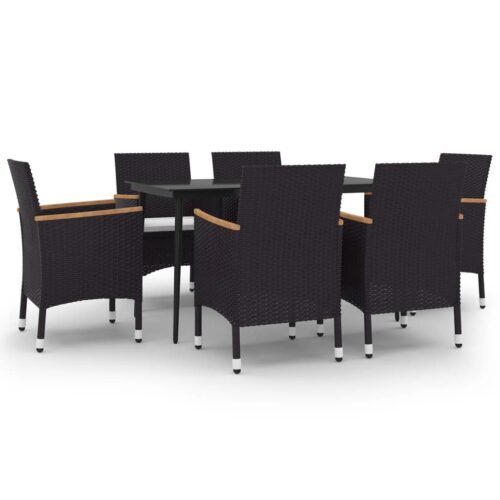 7-Piece Garden Dining Set with Cushions Poly Rattan Wicker Outdoor Patio Furniture Glass