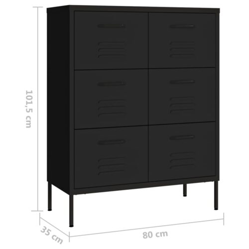 Drawer Cabinet Black 80x35x101.5cm Steel - Image 9