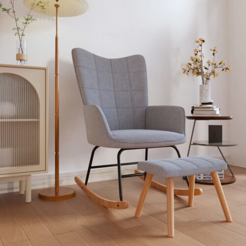 Rocking Chair with a Stool Light Grey Fabric - Image 10