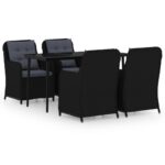 5-Piece Garden Dining Set Black