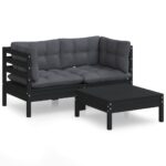 3-Piece Garden Lounge Set with Anthracite Cushions Pine Wood Outdoor Patio Furniture