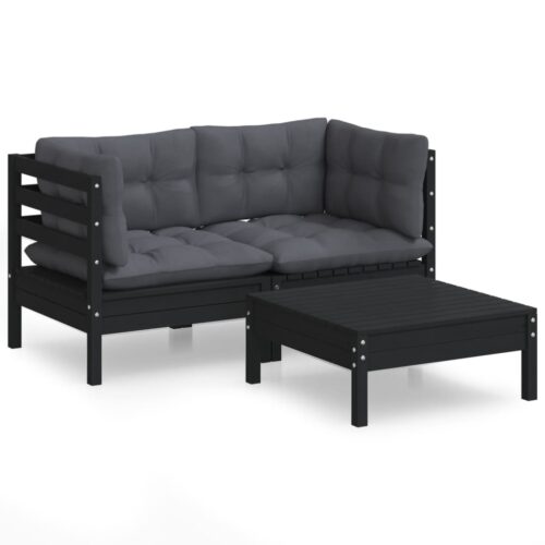 3-Piece Garden Lounge Set with Anthracite Cushions Pine Wood Outdoor Patio Furniture