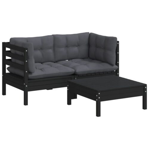 3-Piece Garden Lounge Set with Anthracite Cushions Pine Wood Outdoor Patio Furniture - Image 3