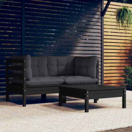 3-Piece Garden Lounge Set with Anthracite Cushions Pine Wood Outdoor Patio Furniture - Image 11
