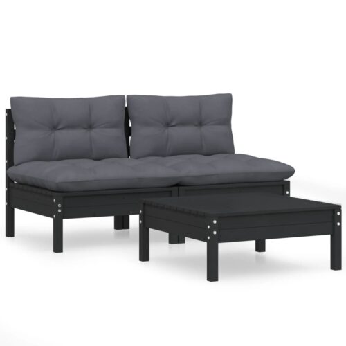 3-Piece Garden Lounge Set with Anthracite Cushions Pine Wood Outdoor Patio Furniture