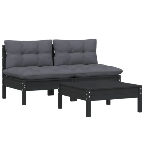 3-Piece Garden Lounge Set with Anthracite Cushions Pine Wood Outdoor Patio Furniture - Image 3