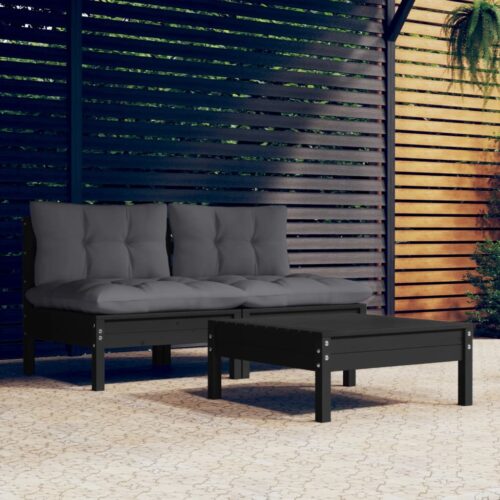3-Piece Garden Lounge Set with Anthracite Cushions Pine Wood Outdoor Patio Furniture - Image 11