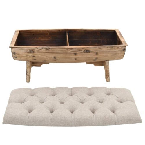 Rustic Wood Timber Storage Bench Bed End Ottoman Linen Box Cushion Seat 103x51x44cm - Image 4