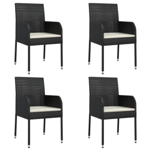 5-Piece Garden Dining Set with Cushions Black Poly Rattan Wicker Outdoor Patio Furniture - Image 4