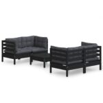 5-Piece Garden Lounge Set with Anthracite Cushions Pine Wood Outdoor Patio Furniture