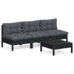 4-Piece Garden Lounge Set with Anthracite Cushions Pine Wood Outdoor Patio Furniture