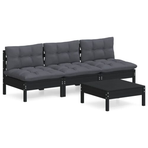 4-Piece Garden Lounge Set with Anthracite Cushions Pine Wood Outdoor Patio Furniture