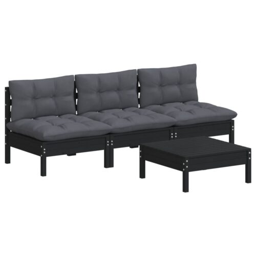 4-Piece Garden Lounge Set with Anthracite Cushions Pine Wood Outdoor Patio Furniture - Image 9