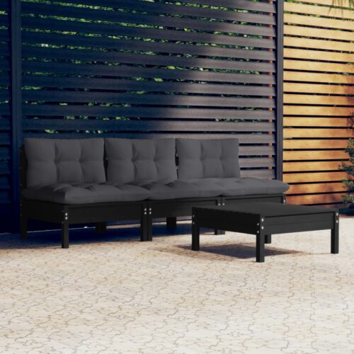 4-Piece Garden Lounge Set with Anthracite Cushions Pine Wood Outdoor Patio Furniture - Image 10