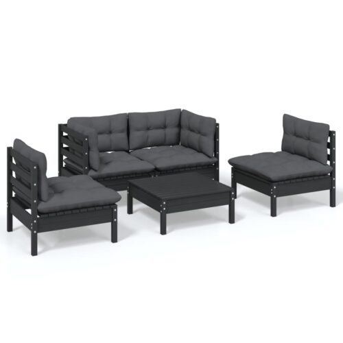 5-Piece Garden Lounge Set with Cushions Pine Wood Outdoor Patio Furniture