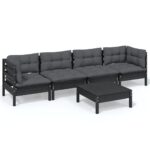 5-Piece Garden Lounge Set with Cushions Pine Wood Outdoor Patio Furniture