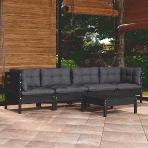 5-Piece Garden Lounge Set with Cushions Pine Wood Outdoor Patio Furniture - Image 11