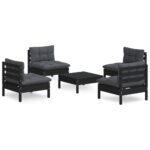 5-Piece Garden Lounge Set with Anthracite Cushions Pine Wood Outdoor Patio Furniture