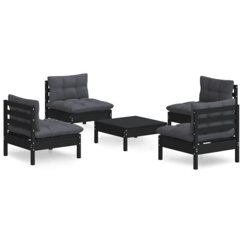 5-Piece Garden Lounge Set with Anthracite Cushions Pine Wood Outdoor Patio Furniture